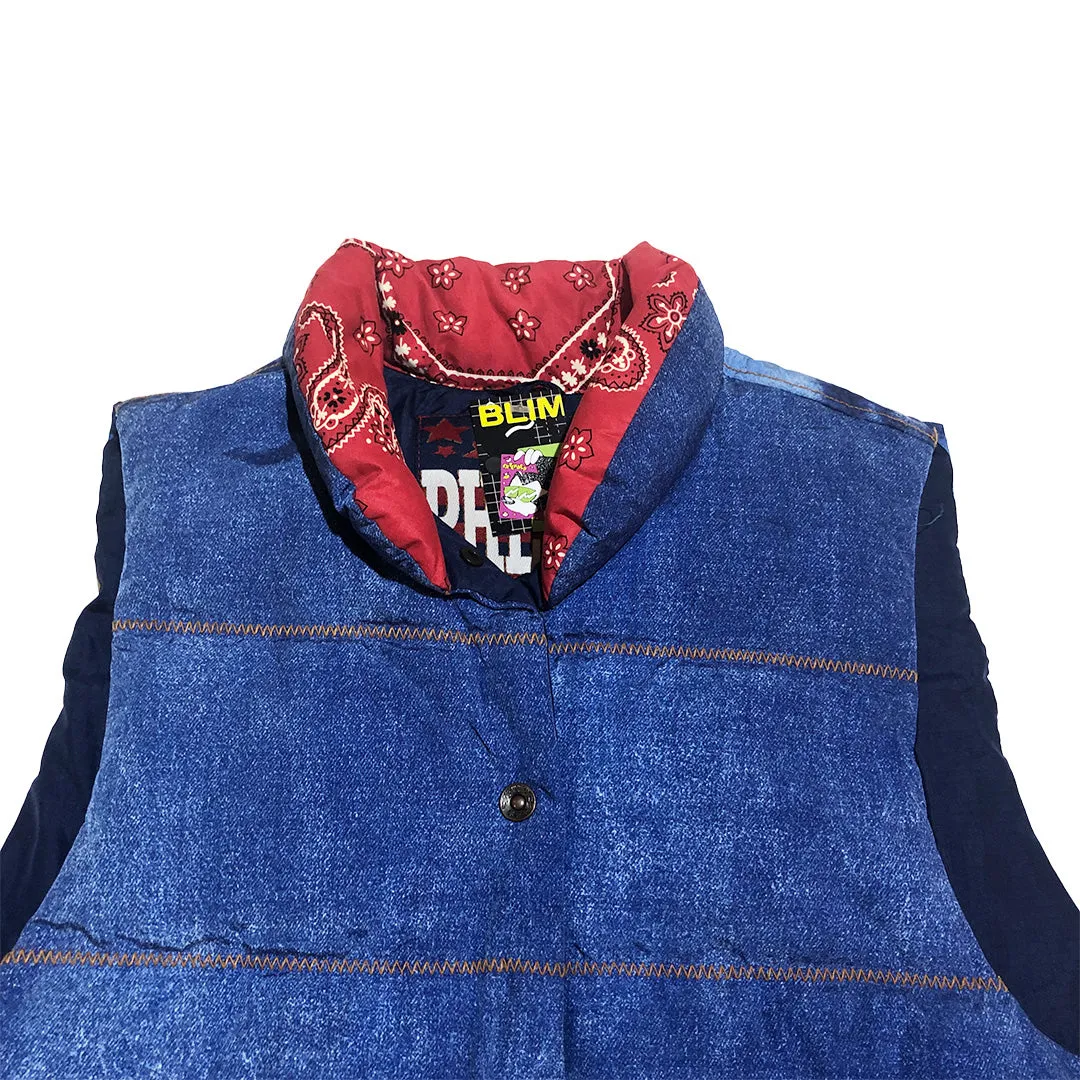 Vintage Phenix Denim Printed Puffer Vest