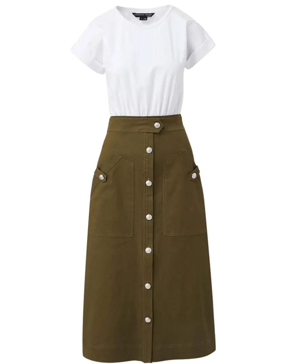 White and Army Larson Tee Midi Dress