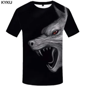 Wolf T-shirts Men Black Tshirt Anime Animal Tshirts Print Gothic T-shirt 3d Metal T shirts Funny Mens Clothing Graphic Unisex