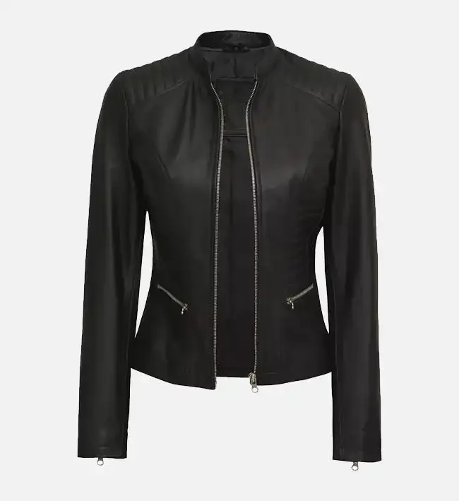 Women's Cafe Racer Black Leather Jacket