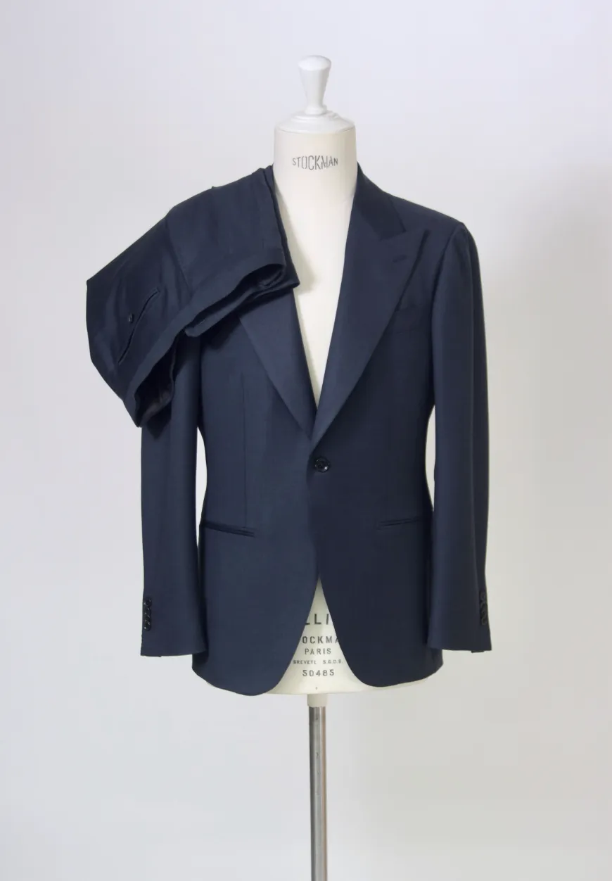 Wool Single Breasted Peak Lapel Suit - Light Navy