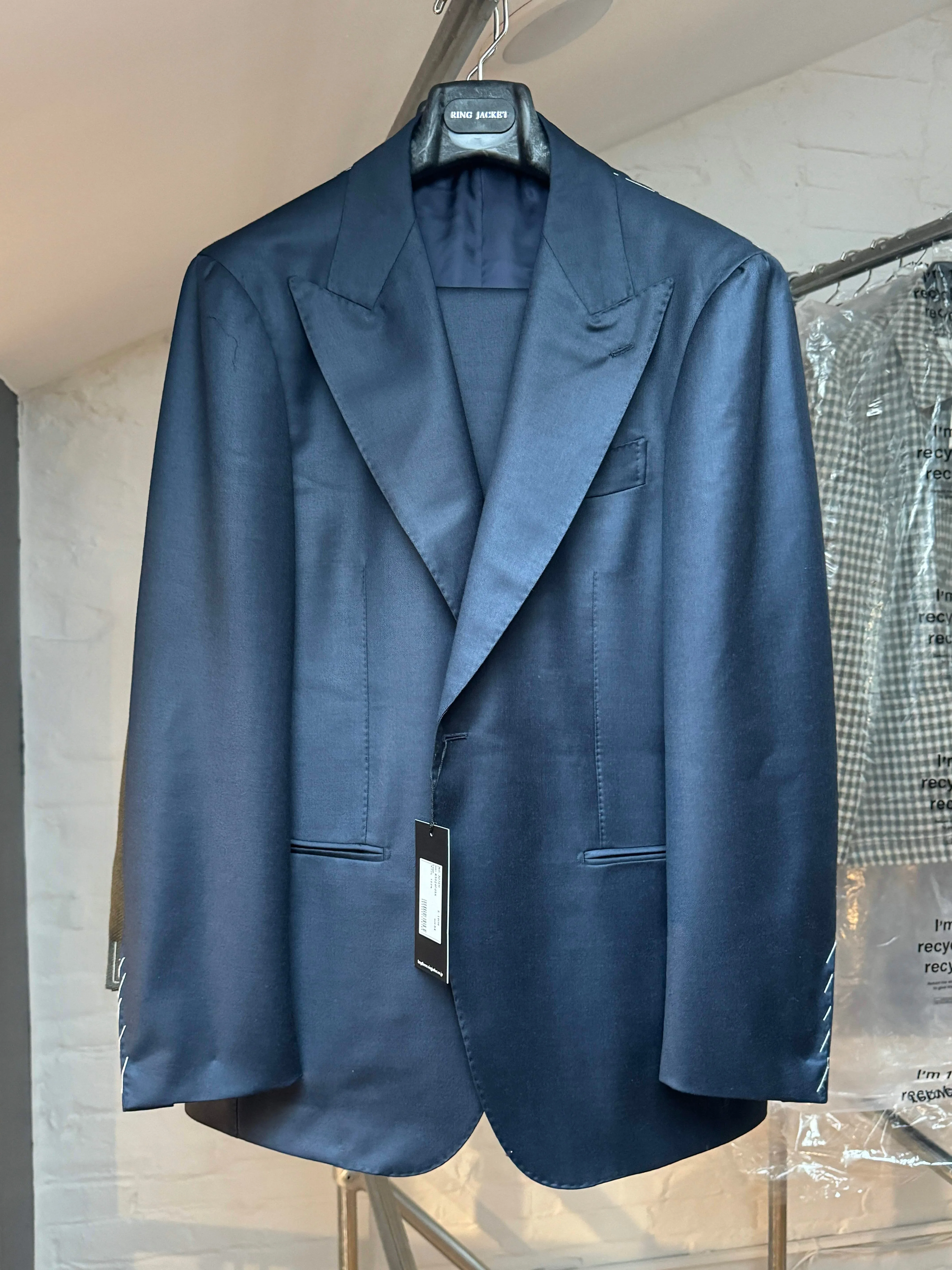 Wool Single Breasted Peak Lapel Suit - Light Navy