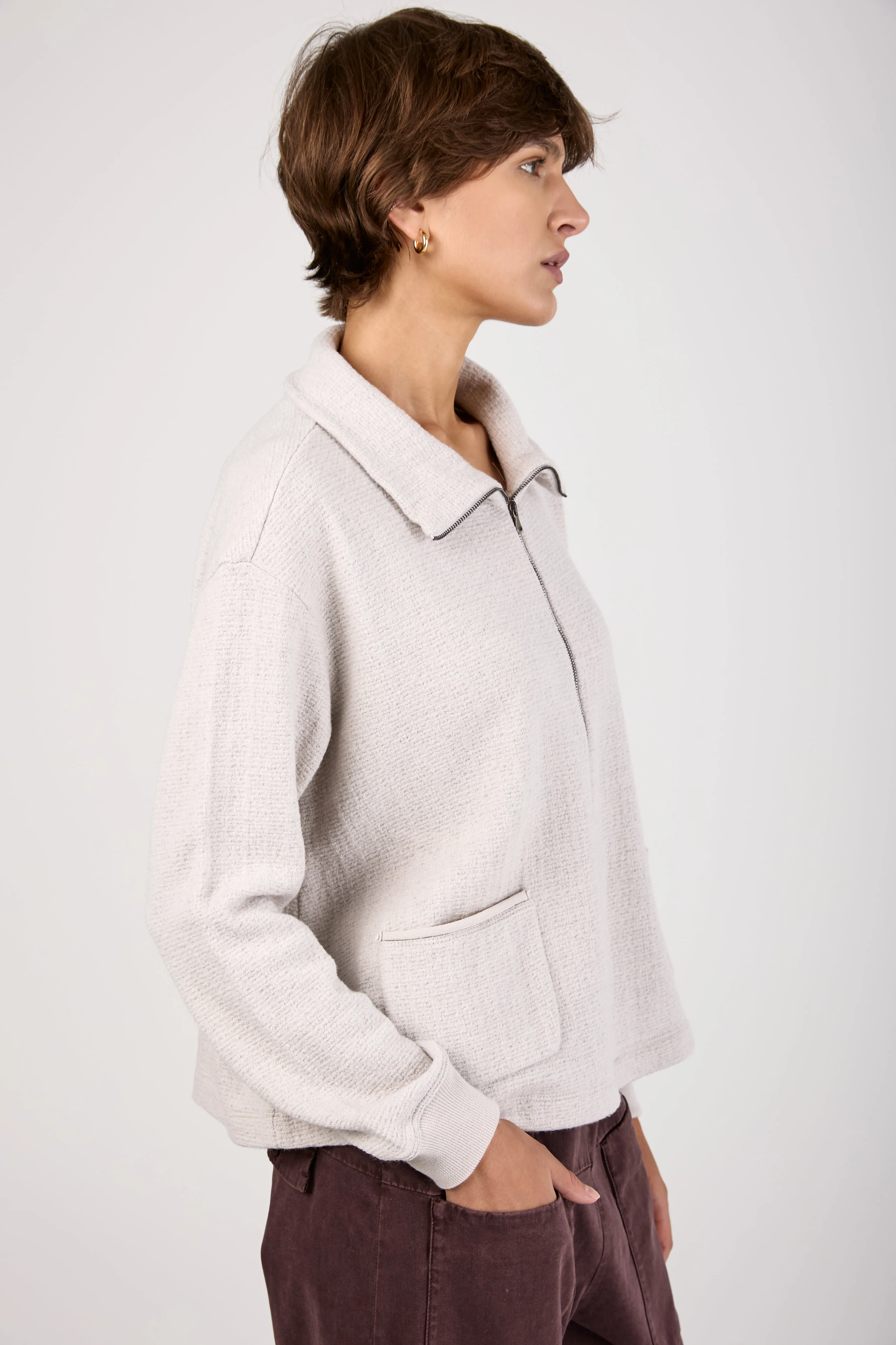 Wool Viscose Zipped Jacket in Ice