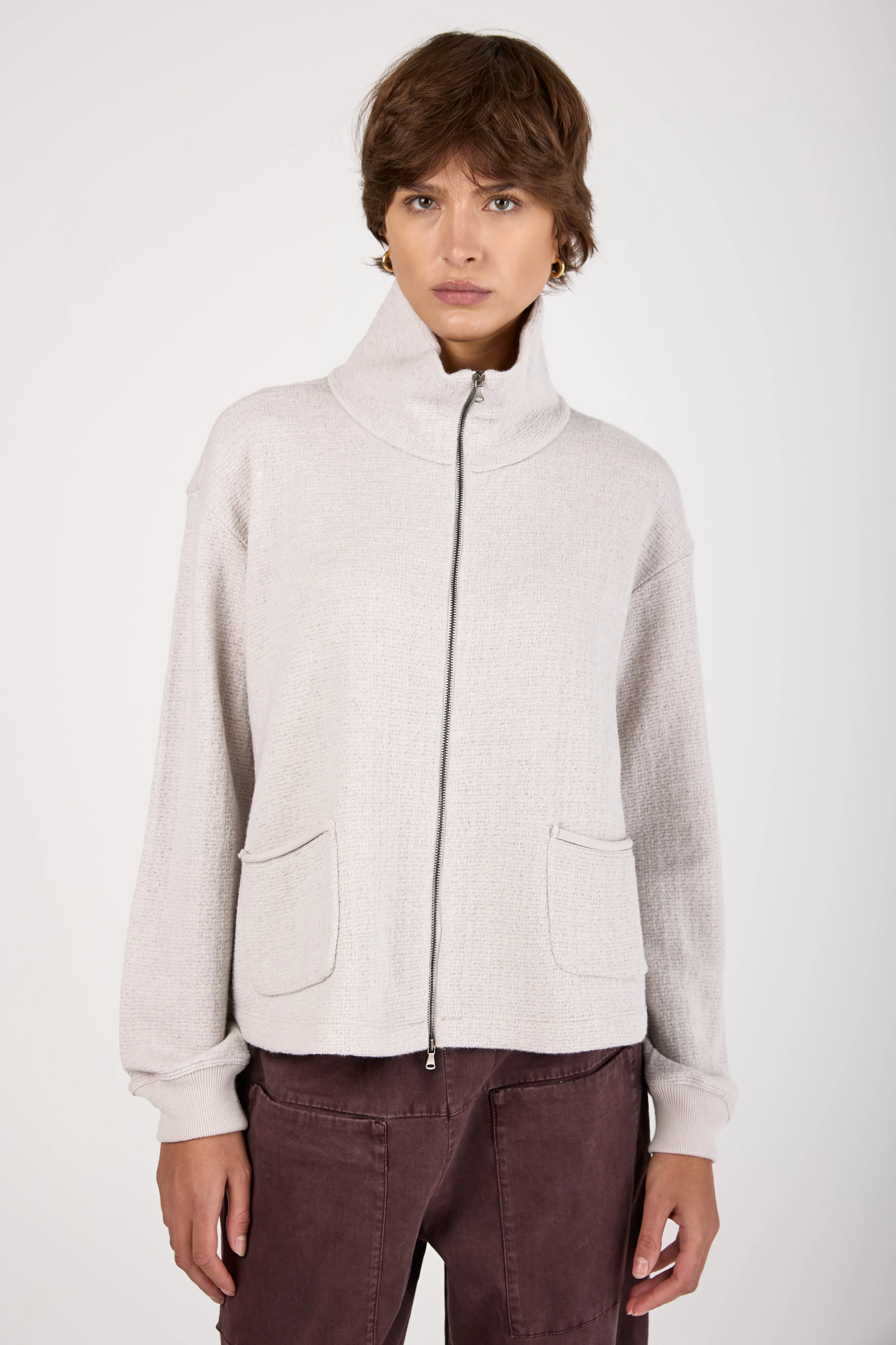 Wool Viscose Zipped Jacket in Ice