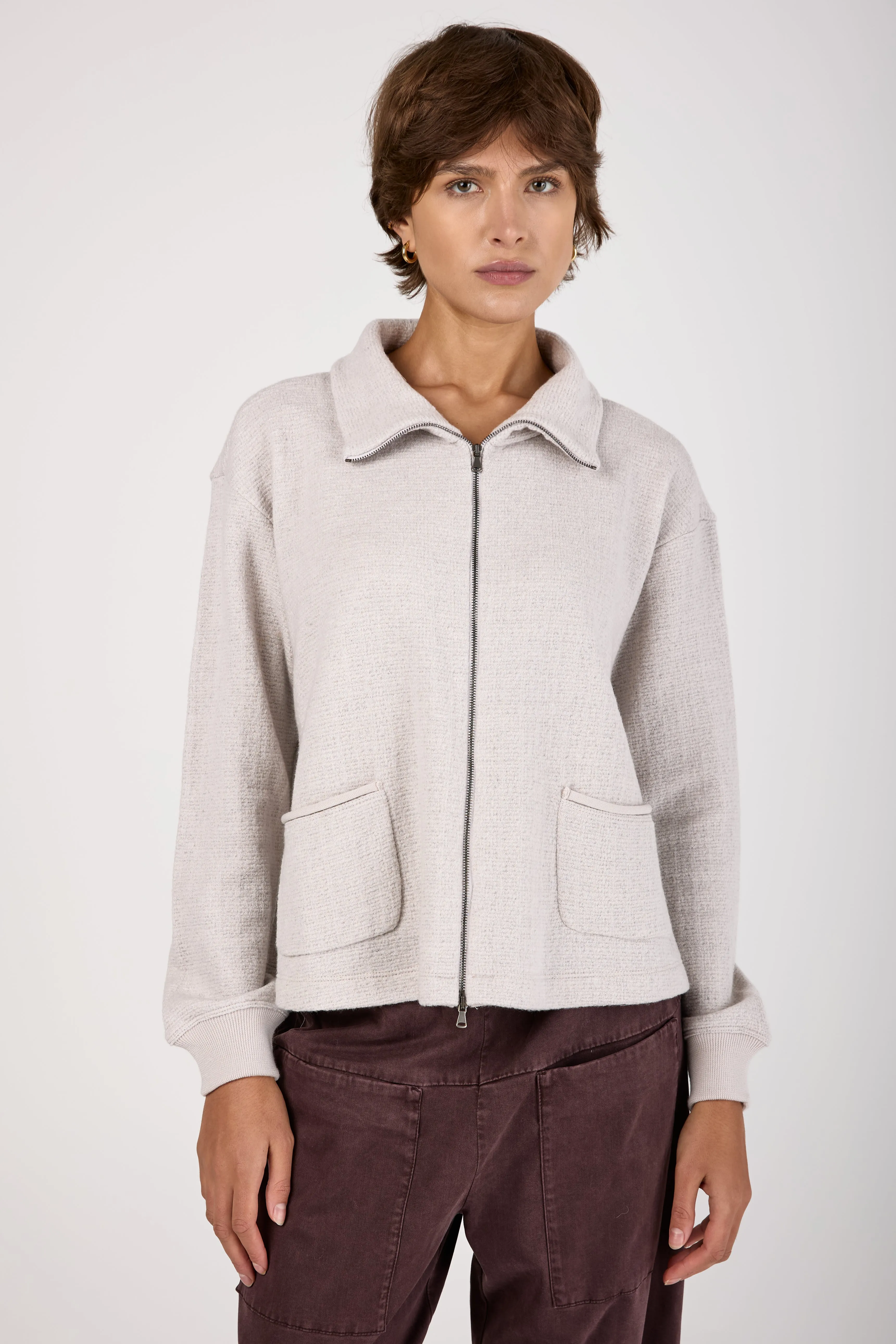 Wool Viscose Zipped Jacket in Ice