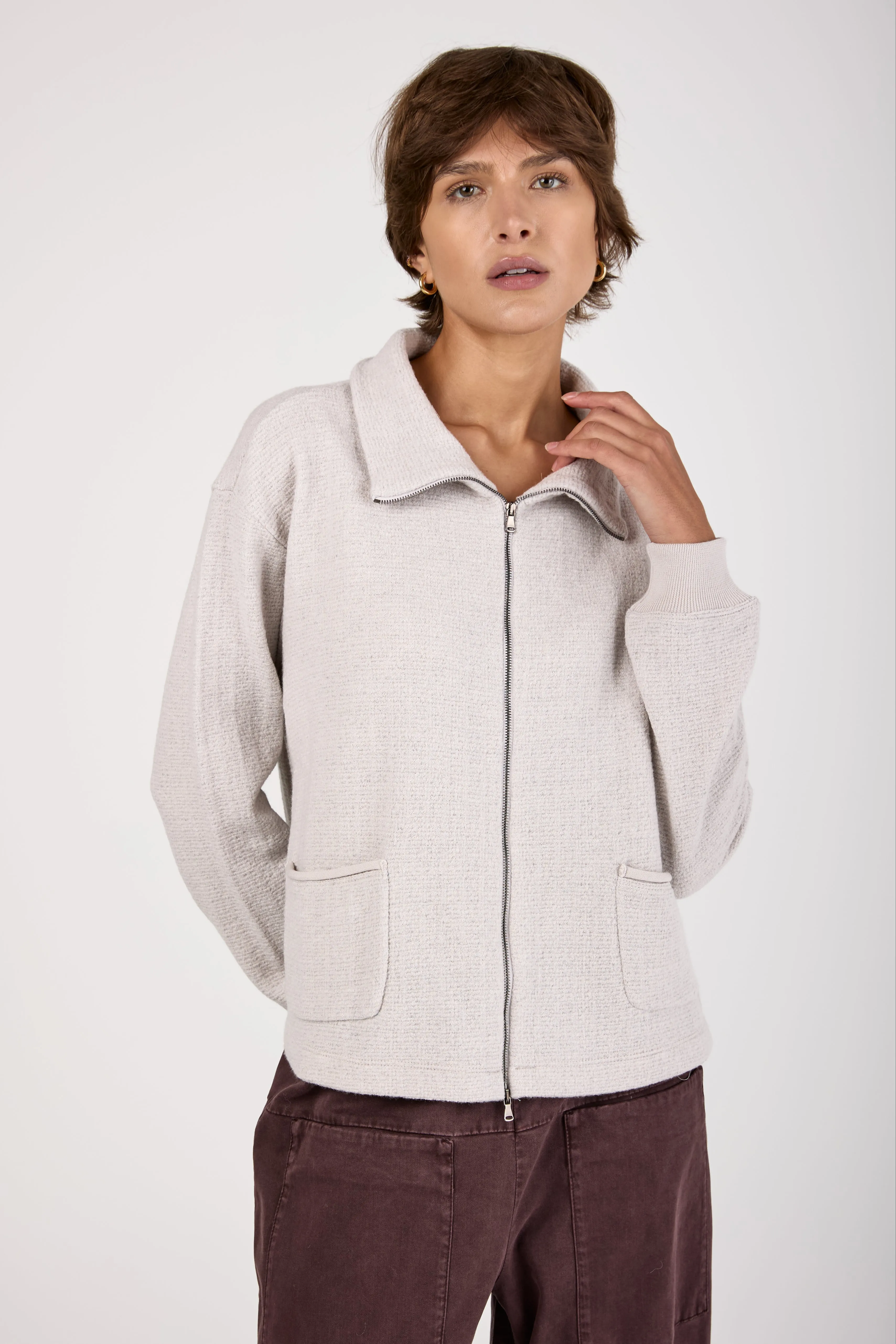 Wool Viscose Zipped Jacket in Ice