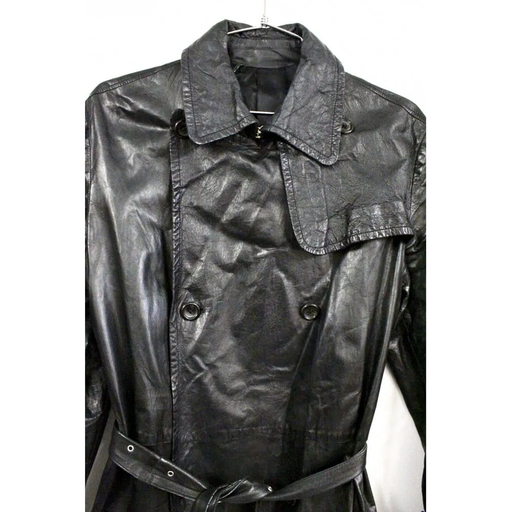 Yohji Yamamoto Noir Black Leather Trench Coat  Unisex M