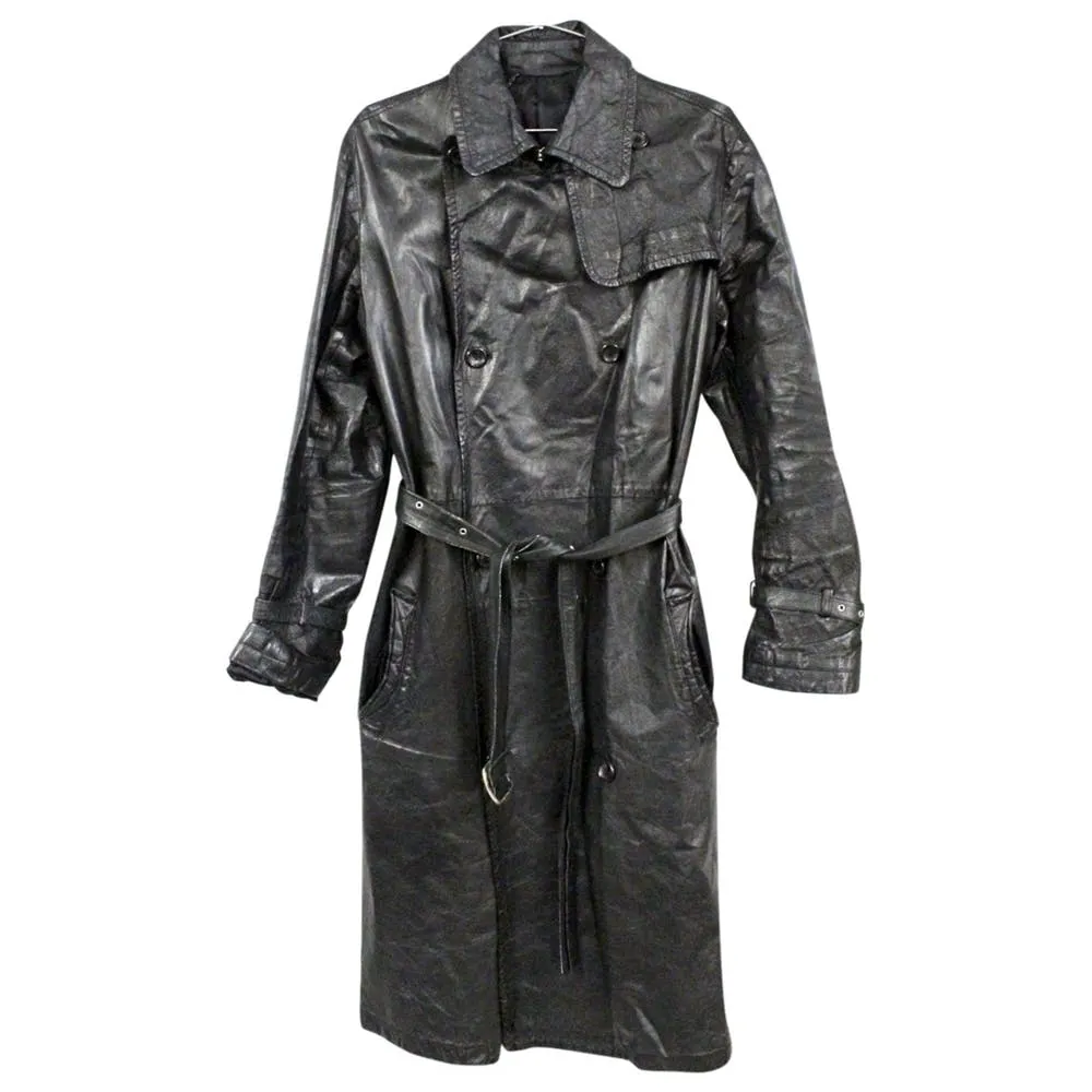 Yohji Yamamoto Noir Black Leather Trench Coat  Unisex M